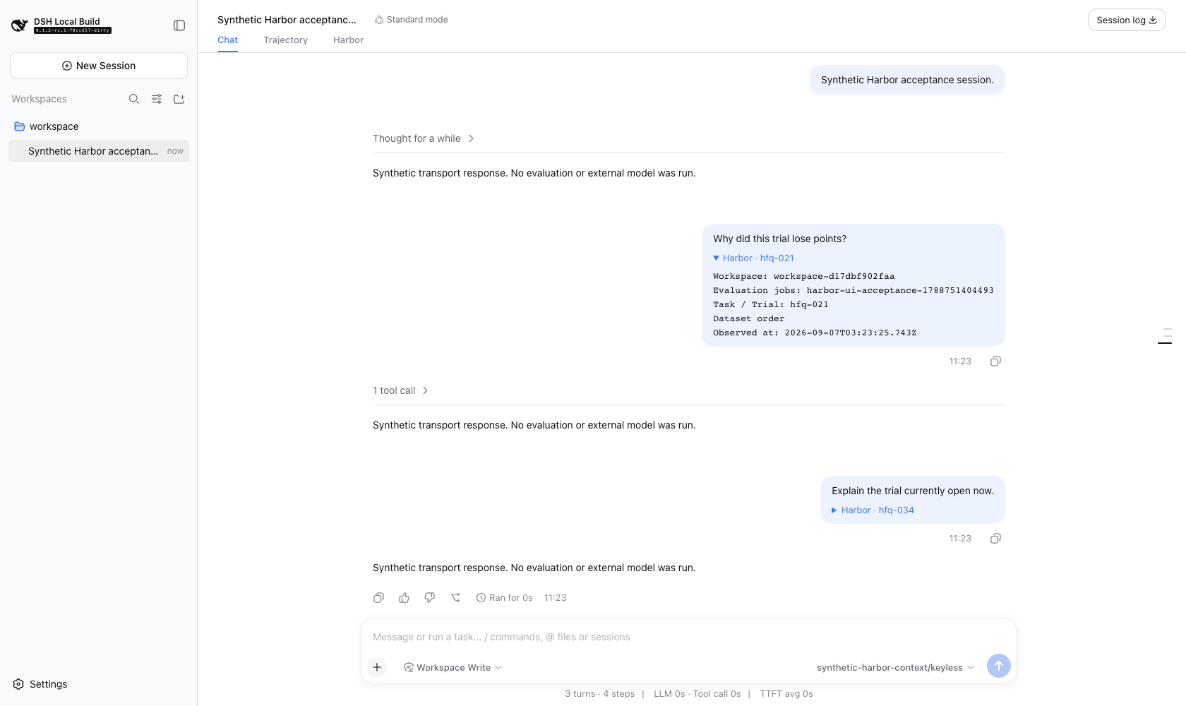 v0.9.4 historical image · synthetic controlled-model fixture · not a real provider Synthetic native conversation context